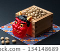 Image of red demon mask and Setsubun bean throwing 134148689