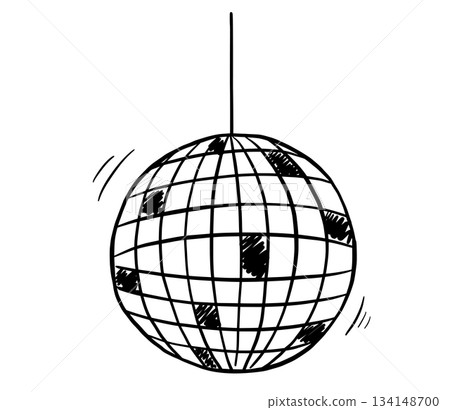 Disco ball vector doodle illustration. Whimsical hand drawn mirror ball isolated on white Disco ball vector doodle illustration. Whimsical hand drawn mirror ball isolated on white 134148700