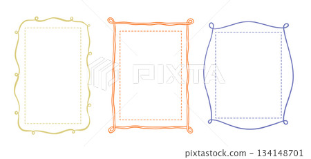 Hand drawn childish frame, cute vector flat whimsical illustrations set for birthday card 134148701