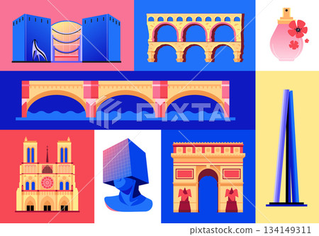 French architecture - set of flat design style objects French architecture - set of flat design style objects 134149311