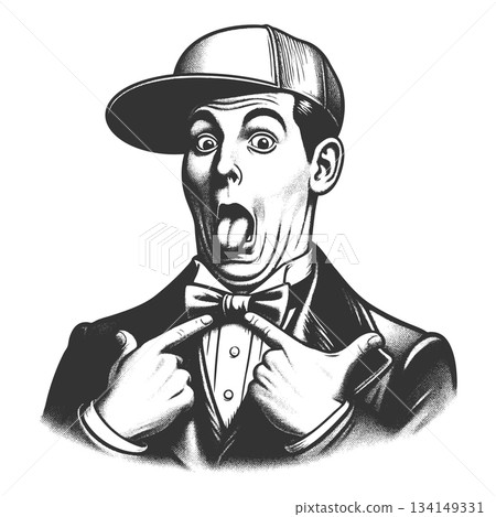 Surprised Man in Bow Tie Cap vector illustration 134149331