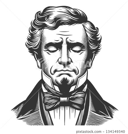 Serious Young Man with Closed Eyes sketch vector 134149340