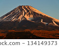 Mount Fuji and the Hoei crater at sunrise from the Torigoki Plateau Observatory on Mount Echizen in the Aitaka Mountains 134149373