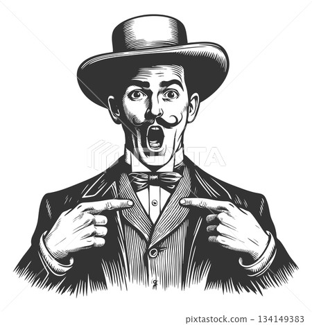 Surprised Victorian Man Pointing at Himself raster 134149383