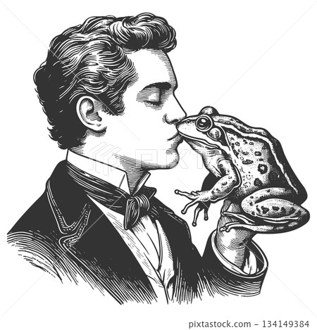 Gentleman Kissing a Frog Fairy Tale Concept raster 134149384