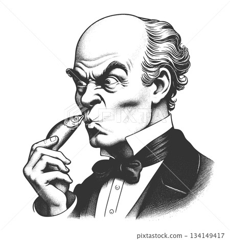 Funny Man Examining Tiny Fish Up Close vector 134149417