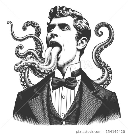 Man with Tentacle Tongue raster illustration 134149420