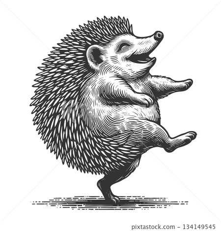 Dancing Hedgehog engraving sketch vector illustration 134149545