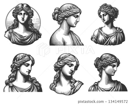 Classical Greek and Roman Goddesses set vector 134149572