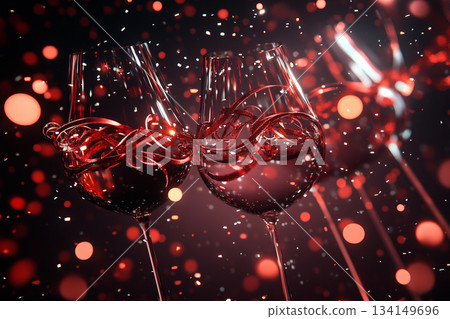 An Elegant Toast featuring Red Wine Glasses beautifully arranged on a Festive Background 134149696