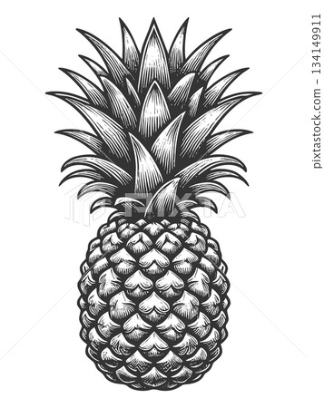 Pineapple engraving sketch vector illustration 134149911