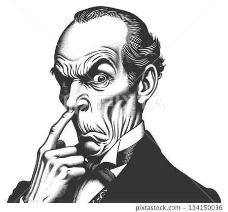 Skeptical Man in Suit Picking His Nose raster 134150036