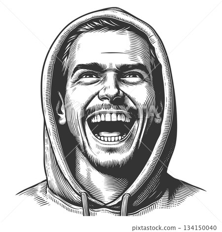 Happy Young Man in Hoodie Laughing Loudly raster Happy Young Man in Hoodie Laughing Loudly raster 134150040
