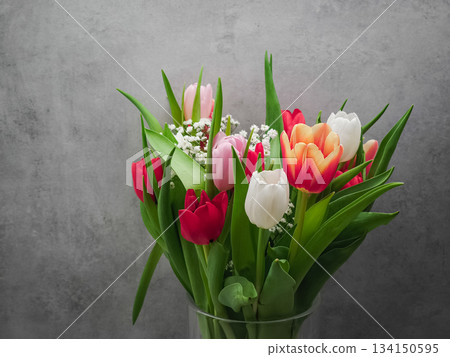 Vibrant bouquet of tulips in various colors, celebrating valentine's day with a touch of elegance in prague, czechia 134150595