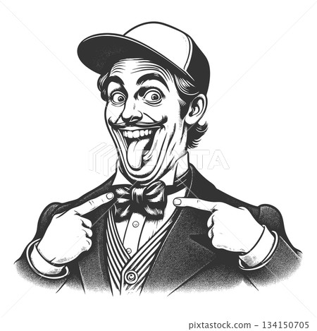 Funny Man in Bow Tie Cap vector illustration 134150705