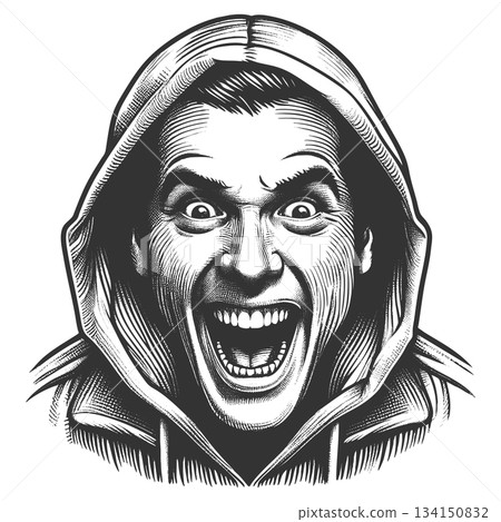 Shouting Man in Hoodie raster illustration 134150832