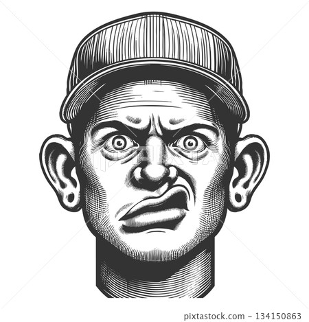 Confused Man in Cap sketch raster illustration 134150863