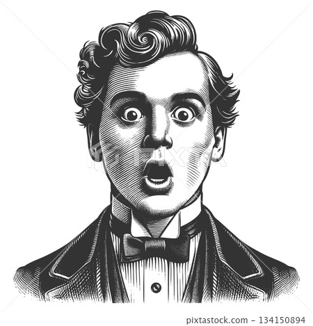 Surprised Gentleman in Vintage Suit with Bow Tie  134150894