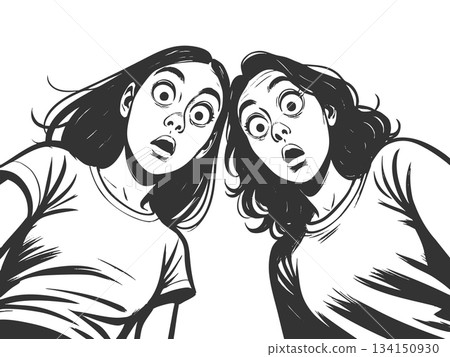 Shocked Girls Looking Down in Comic Style Art Shocked Girls Looking Down in Comic Style Art 134150930