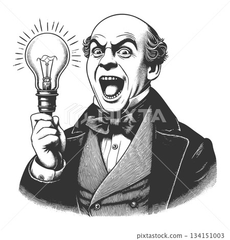 Eureka Moment Victorian Man with Light Bulb vector 134151003