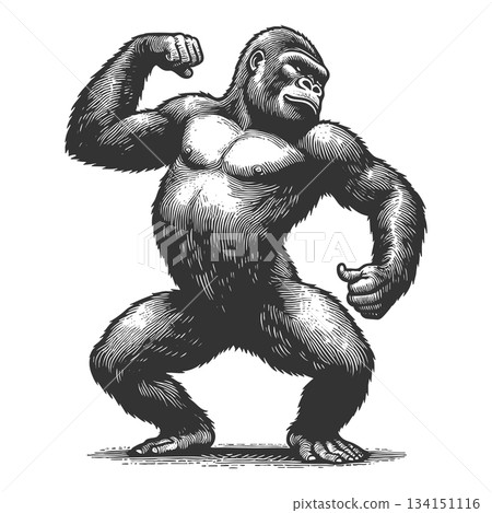 Dancing Gorilla engraving raster illustration Dancing Gorilla engraving raster illustration 134151116
