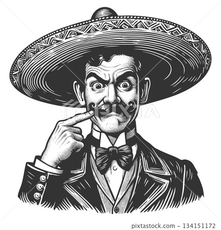Man in Sombrero Pointing at Mustache vector 134151172