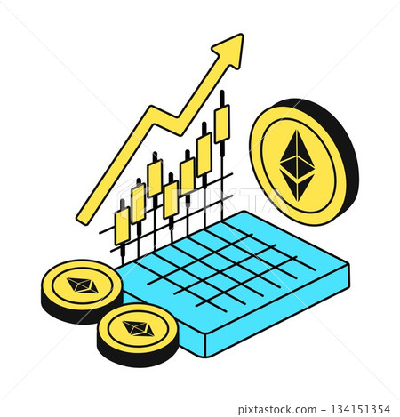 Ethereum Coins with Price Chart and Upward Trend Ethereum Coins with Price Chart and Upward Trend 134151354