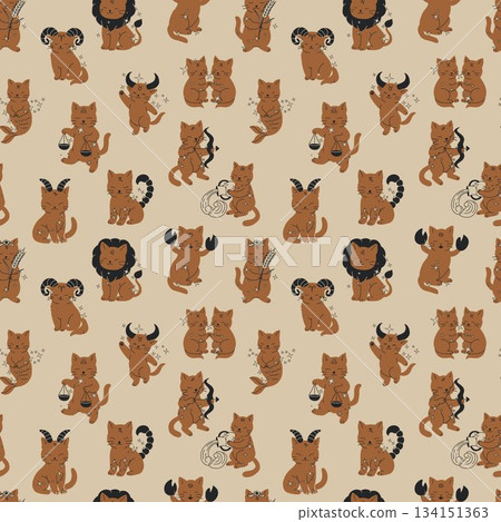 Fun Cat Pattern with Zodiac Themes and Astrological Designs 134151363