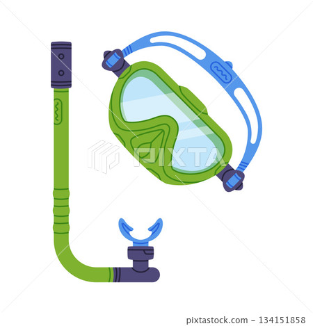 Green Swimming Mask and Goggles for Diving Underwater with Breathing Tube Vector Illustration Green Swimming Mask and Goggles for Diving Underwater with Breathing Tube Vector Illustration 134151858