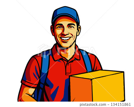 Smiling Delivery Man Holding Package raster Smiling Delivery Man Holding Package raster 134151861