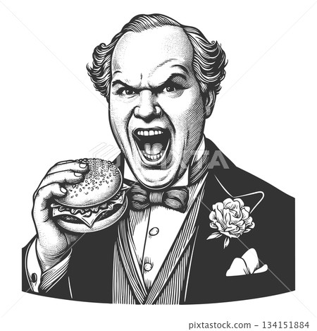 Gentleman Shouting While Holding Burger vector 134151884