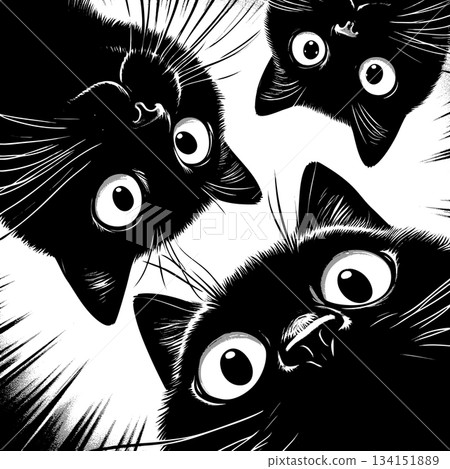 Cute Black Cats Looking Down vector illustration 134151889