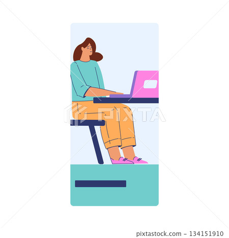 Woman Student Character at Laptop Engaged in Online Education and Study Vector Illustration 134151910