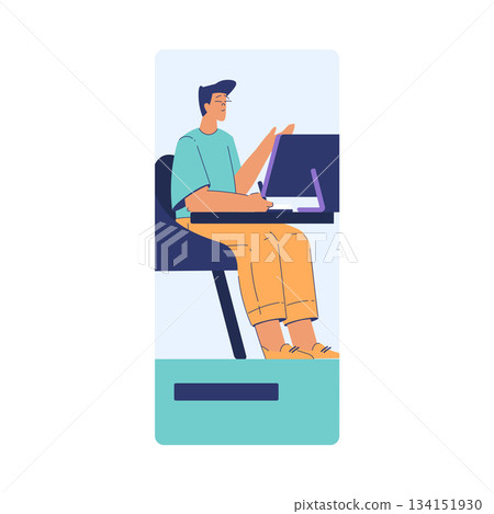 Man Student Character at Computer Engaged in Online Education and Study Vector Illustration Man Student Character at Computer Engaged in Online Education and Study Vector Illustration 134151930