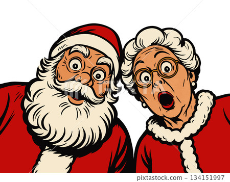 Surprised Santa and Mrs Claus vector illustration 134151997