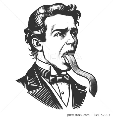 Man with Tie Instead of Tongue engraving vector 134152004