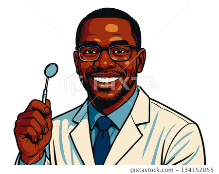 Smiling Male Dentist Holding Dental Mirror vector Smiling Male Dentist Holding Dental Mirror vector 134152055