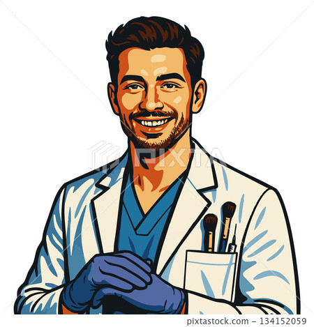 Smiling Male Cosmetic Surgeon in Lab Coat vector 134152059