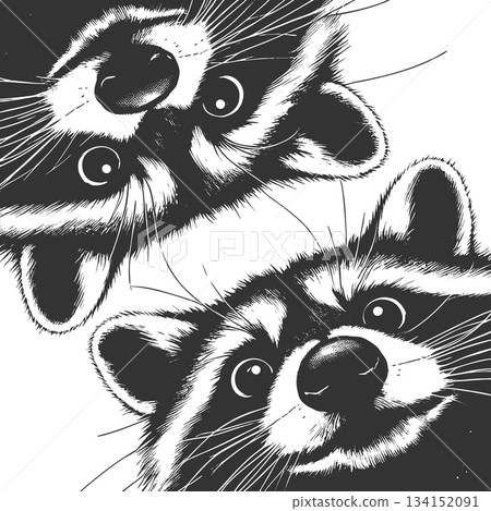 curious raccoons looking down vector 134152091