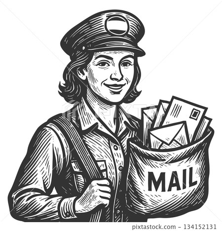 Female Mail Carrier with Bag of Letters vector Female Mail Carrier with Bag of Letters vector 134152131