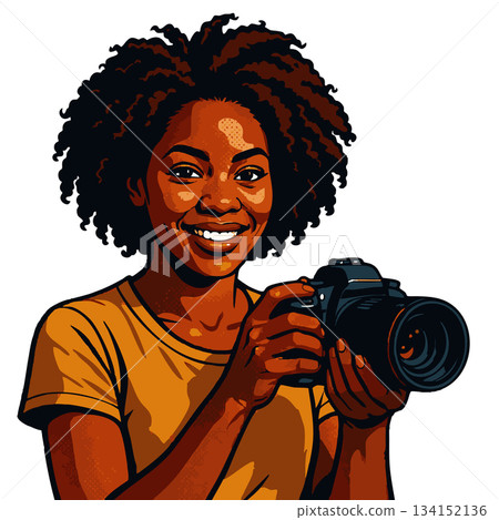 Female Photographer Holding DSLR Camera vector Female Photographer Holding DSLR Camera vector 134152136