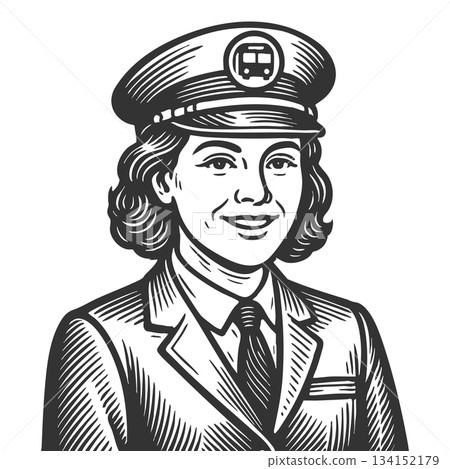 Female Train Conductor in Uniform engraving vector Female Train Conductor in Uniform engraving vector 134152179