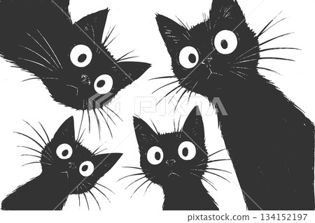 Cute Black Cats Looking Down vector illustration 134152197