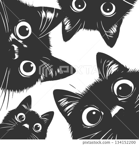Cute Black Cats Looking Down vector illustration 134152200
