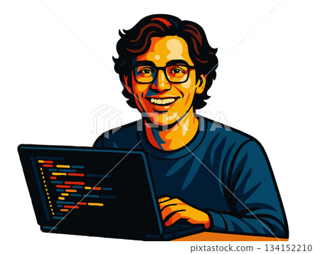 Coder Working on Laptop vector illustration Coder Working on Laptop vector illustration 134152210