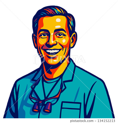 Smiling Male Dentist Illustration with Loupes Smiling Male Dentist Illustration with Loupes 134152213