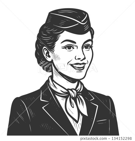 Smiling Flight Attendant engraving vector 134152298