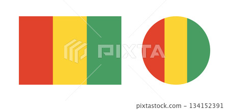 Flag of guinea badges. Flag rectangle, circle icons. Set of Guinea national flag backgrounds. Round, rectangular flag. Standard colours. Flag of guinea badges. Flag rectangle, circle icons. Set of Guinea national flag backgrounds. Round, rectangular flag. Standard colours. 134152391