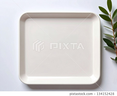 Contemporary design. Ceramic tray isolated on white background. Serving plate. Classic beige design. Top view. Contemporary design. Ceramic tray isolated on white background. Serving plate. Classic beige design. Top view. 134152428
