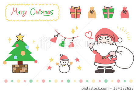 Cute hand-drawn colorful illustration set for Christmas Cute hand-drawn colorful illustration set for Christmas 134152622